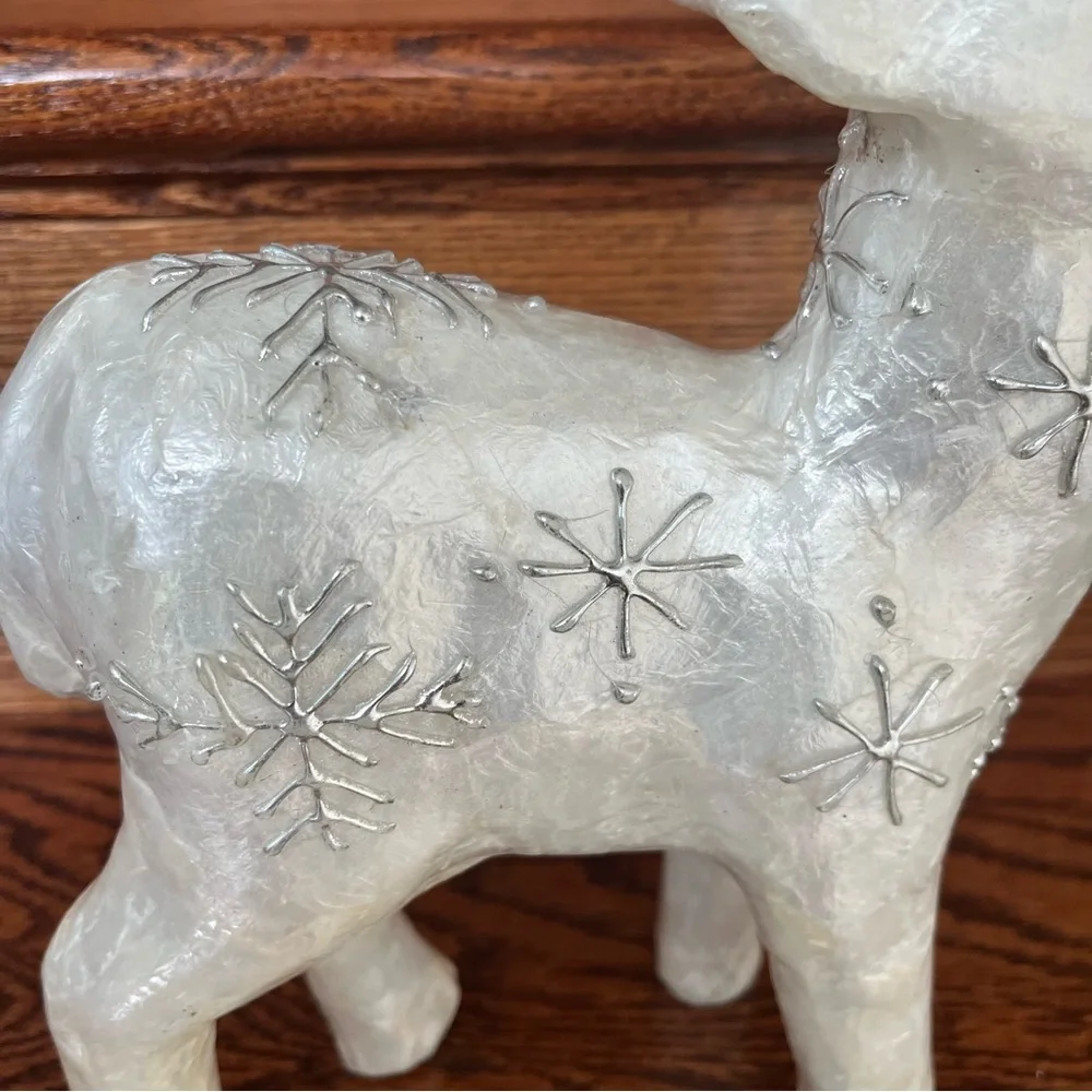 White Holiday Christmas Reindeer with Silver Snowflakes